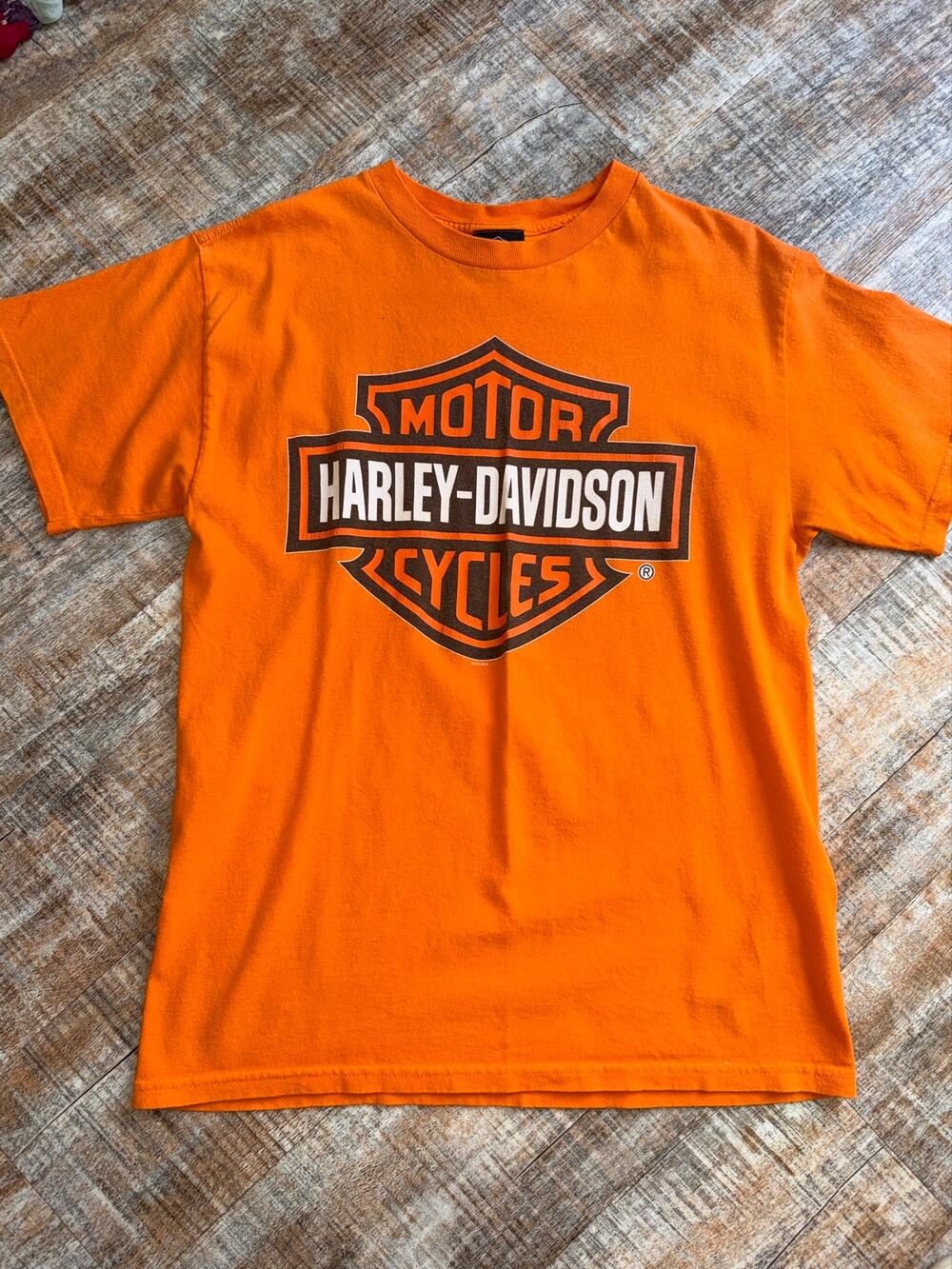Harley Davidson Las Vegas Orange Short Sleeve Crew Neck Graphic Tee Top T-Shirt